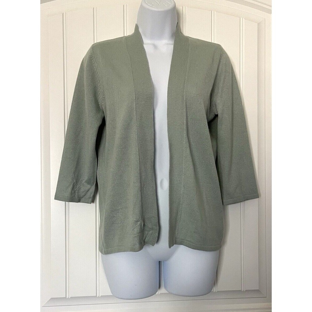Noelle Womens S/M (8-10) Green Open Front‎ Cardigan Sweater 3/4 Sleeve